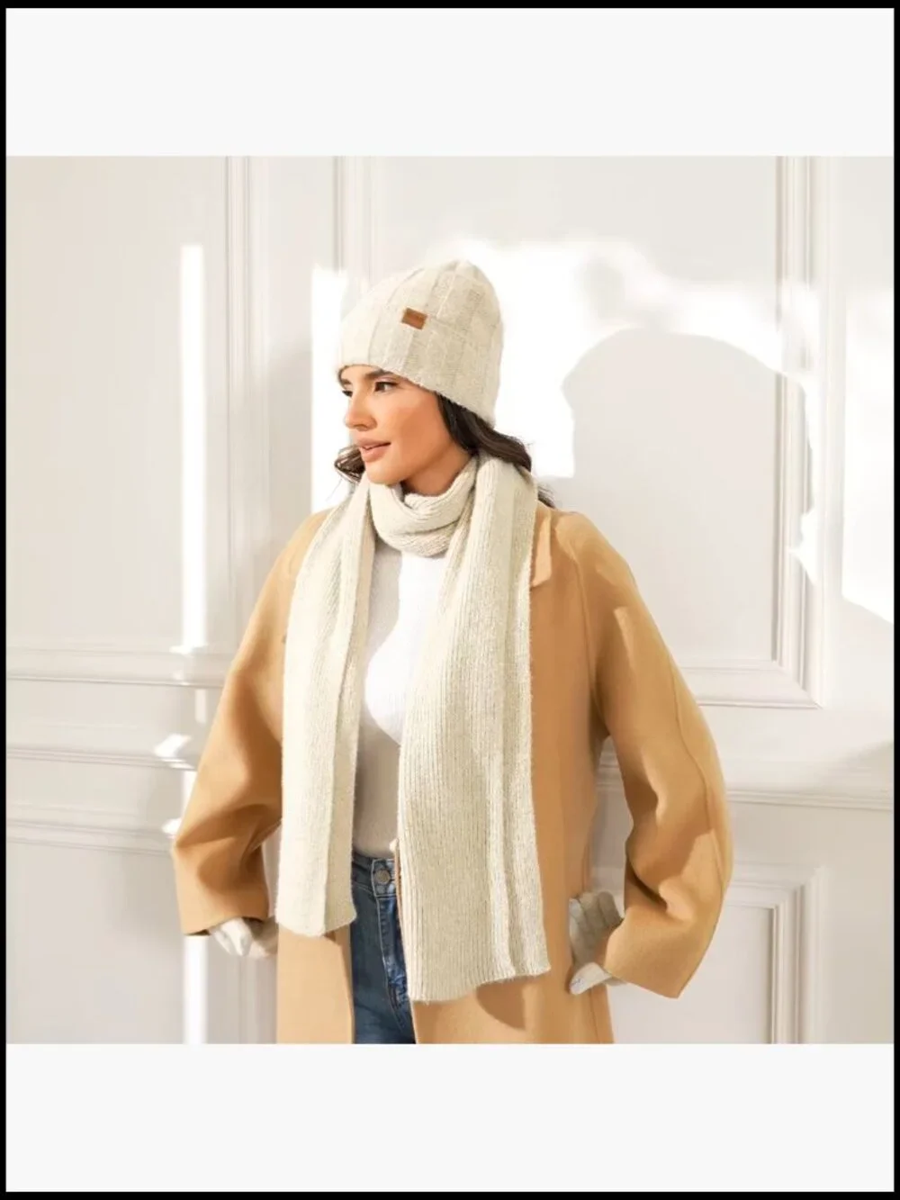 Premium Acrylic & Wool Winter Beanie Hat Scarf Touchscreen Gloves Set